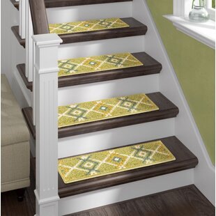 SOFIHAS Sofia Rugs, Green Aura, Shag Stair Treads, Non-Slip Stair Treads, Stair Covers (Set of 13)