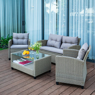 MADE4HOME Versailles 4 Piece Rattan Sofa Seating Group with Cushions (Set of 4)