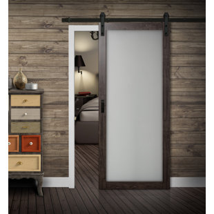 RENIN Continental 36'' x 84'' Solid + Manufactured Wood Glass Low-Gloss with Installation Hardware Kit Barn Door