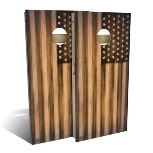 SKIP'S GARAGE 2' x 4' USA Burnt Flag Solid Wood Cornhole Set