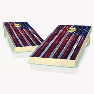 AJJ CORNHOLE 2' x 4' American Flag Solid Wood Cornhole Set with Bags