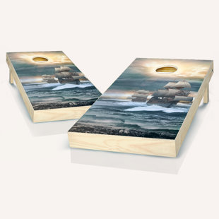 AJJ CORNHOLE 2' X 4' Pirate Ship Cornhole Set With Hole Lights