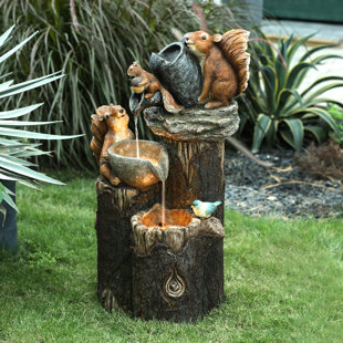 MILLWOOD PINES Weisz Resin Squirrels On Posts Outdoor Fountain with Light