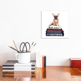 ICANVAS Stack Of Fashion Books With A French Bulldog by Amanda Greenwood - Wrapped Canvas Print