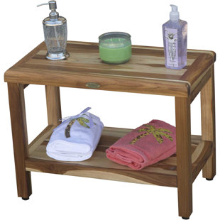 ZEAZU Rectangular Teak Shower Bench With Shelf In Brown Finish