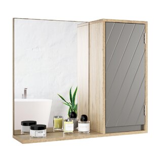 WADE LOGAN Kamuran Bathroom Mirror, Wall Mounted Medicine, Wood Hanging Mirror Cabinet With Door And Adjustable Shelf, Oak Color