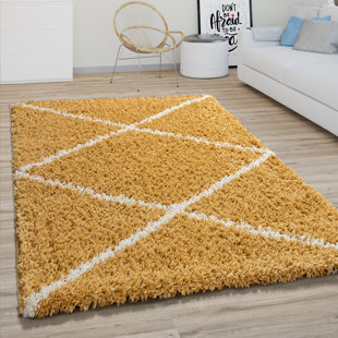 EBERN DESIGNS Acire Living Room Scandinavian Diamond Modern Power Loom Yellow/Beige Rug