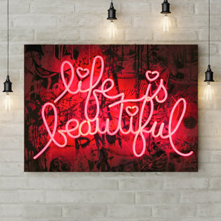 GEORGE OLIVER Life Is Beautiful Neon Lights - Wrapped Canvas Print