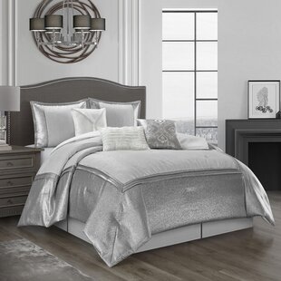 NANSHING AMERICA, INC Prestyn White/Gray Microfiber 7 Piece Comforter Set