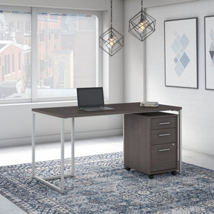 BUSH BUSINESS FURNITURE Kathy Ireland Office By Bush Furniture Method 60W Table Desk With 3 Drawer Mobile File Cabinet In Storm Gray