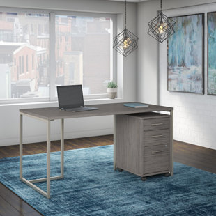 BUSH BUSINESS FURNITURE Kathy Ireland Office By Bush Furniture Method 60W Table Desk With 3 Drawer Mobile File Cabinet In Cocoa