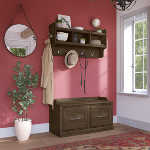 KATHY IRELAND HOME BY BUSH FURNITURE Woodland Hall Tree 39.72'' Wide with Bench and Shoe Storage