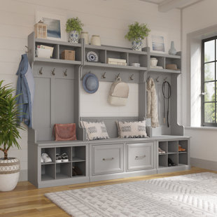 KATHY IRELAND HOME BY BUSH FURNITURE Woodland Hall Tree 88'' Wide with Bench and Shoe Storage