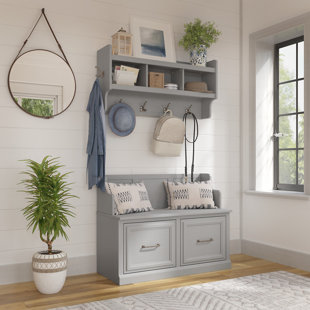 KATHY IRELAND HOME BY BUSH FURNITURE Woodland Hall Tree 40'' Wide with Bench and Shoe Storage Doors