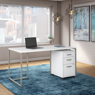 BUSH BUSINESS FURNITURE Kathy Ireland Office By Bush Furniture Method 60W Table Desk With 3 Drawer Mobile File Cabinet In White