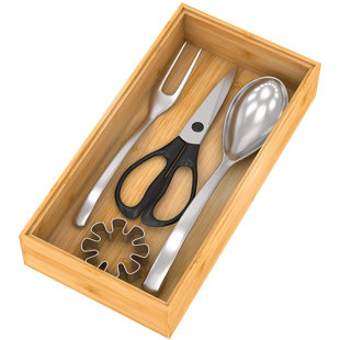 REBRILLIANT Bamboo Drawer Organizer Storage Box - Kitchen Bathroom Desk Wood Stackable Tray