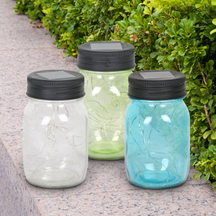 Exhart Solar Glass Firefly Light Jar, 5.5 Inch (Set of 3)