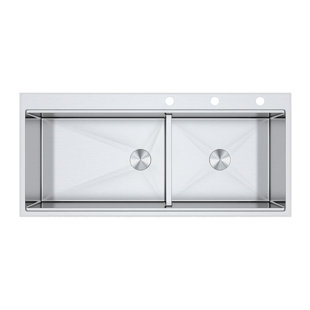 EMODERN DECOR CozyBlock 48'' L Drop-In Double Bowl Stainless Steel Kitchen Sink