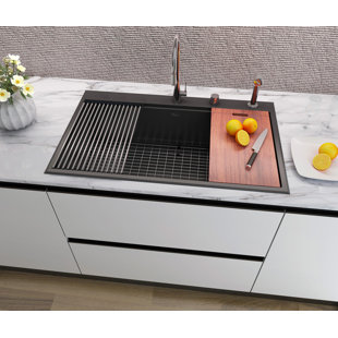 EMODERN DECOR CozyBlock 36'' L Drop-In Single Bowl Stainless Steel Kitchen Sink