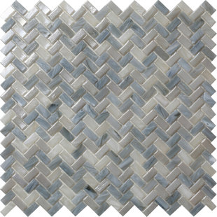 TILE CLUB 11.8"X11.9" Herringbone Glass Mosaic Tile