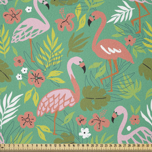 EAST URBAN HOME Tropical Fabric By The Yard, Caribbean Style Flourishing Elements And Flamingos,Square