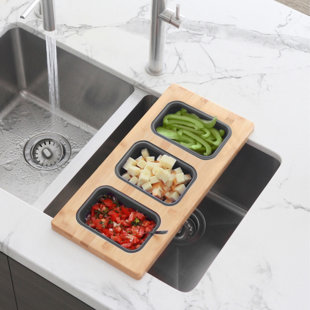 AZUNI Kitchen Sink Bamboo Serving Board Set With 3 Collapsible Containers