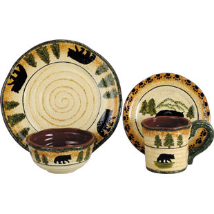 PASEO ROAD BY HIEND ACCENTS Rustic Bear Ceramic Rustic Lodge Bear 16 Piece Dinnerware Set