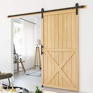 Homlux 8ft Heavy Duty Sturdy Sliding Barn Door Hardware Kit Single Door Whole Set Include 1x Round Door Handle, 1x Floor Guide - Fit 1 3/8-1 3/4" Thickness Door Panel(Black)