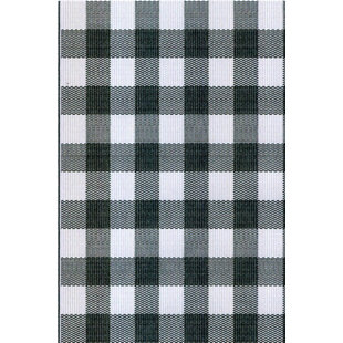 MAD MATS Plaid Handmade Looped/Hooked Black/White Indoor / Outdoor Area Rug