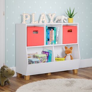 RIVERRIDGE HOME RiverRidge Kids Catch-All Playroom 35in Toy Storage Organizer with 3 Cubbies and 2 Storage Compartments - White with 2 Fabric Bins