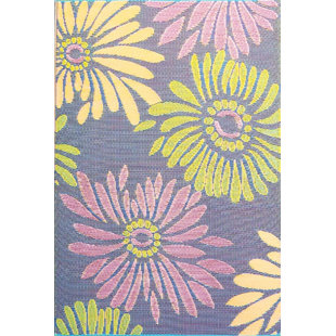 MAD MATS Floral Pink/Yellow/Purple Indoor/Outdoor Area Rug - Reversible, UV Resistant, 100% Recycled