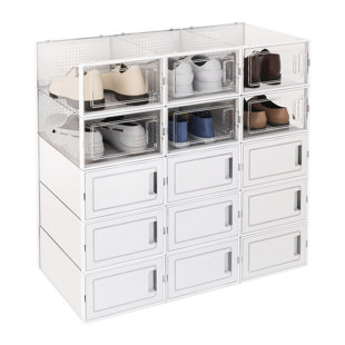 REBRILLIANT Ozena 15 Stackable (6 transparent, 9 white) Plastic Containers Shoes Storage Boxes