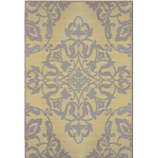 MAD MATS Handmade Hand Hooked Yellow/Gray Indoor/Outdoor Rug