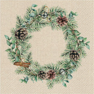 MDR TRADING INC. Wreath with Pine Cones and Bells Napkin (Set of 20)