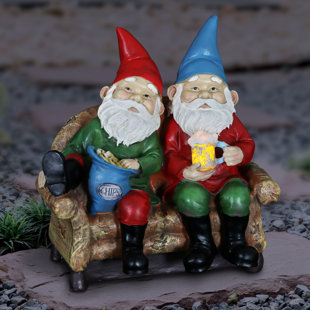 Exhart Solar Good Time Lazy Couch Potato Gnomes Eating Chips and Drinking Beer Garden Statue, 10 Inch