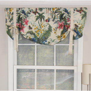 RLF HOME Floral Cotton Tie-Up 50.00'' W Window Valance in Ivory
