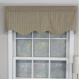 RLF HOME Plaid Cotton Pointed 50.00'' W Window Valance in Gray