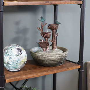 MILLWOOD PINES Perching Birds 3-Tiered Polyresin Indoor Tabletop Fountain - 12-Inch