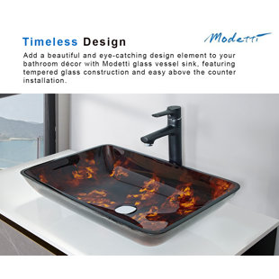 MODETTI USA LLC Brown/Gold Tempered Glass Rectangular Vessel Bathroom Sink
