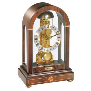 HERMLE UHRENMANUFAKTUR Traditional Analogue Solid Wood Mechanical Tabletop Clock in Brown And Gold