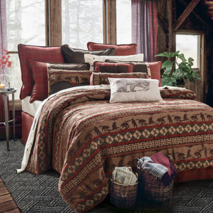 PASEO ROAD BY HIEND ACCENTS Cascade Lodge Red Brown Aztec Bear Print Cabin Lodge Comforter Set