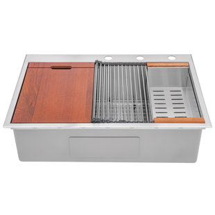 EMODERN DECOR CozyBlock 33'' L Drop-In Single Bowl Stainless Steel Kitchen Sink