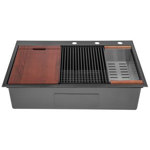 EMODERN DECOR CozyBlock 36'' L Drop-In Single Bowl Stainless Steel Kitchen Sink