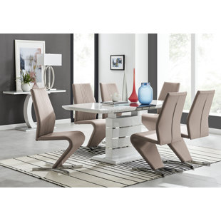 CANORA GREY Renne Modern High Gloss Extendable Dining Table Set With 6 Modern Design Faux Leather Dining Chairs