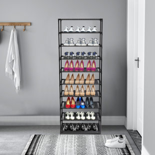 REBRILLIANT 30 Pair Black Metal/Fabric Shoe Rack