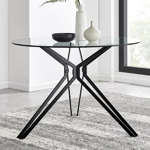 FURNITURE BOX Cascina Industrial Style Metal and Glass Round Dining Table