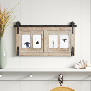 DOVECOVE Sigtuna Wooden 4 Slot Brown Wall Photo Frame with Metal Accent