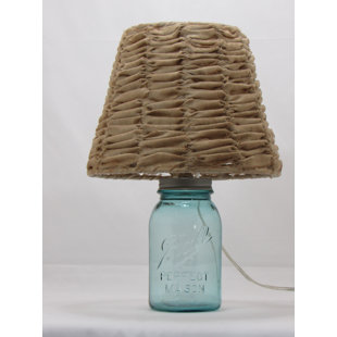 ALBERT ESTATE LTD Aqua Quart Mason Jar With Tea Stained Rag Shade