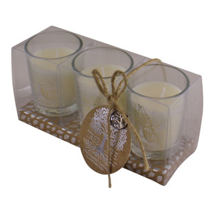 GEKO PRODUCTS Sandalwood Scented Votive Candle with Glass Holder (Set of 3)
