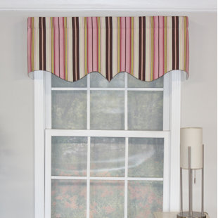RLF HOME Striped Cotton Blend Pointed 50.00'' W Window Valance in Ivory
